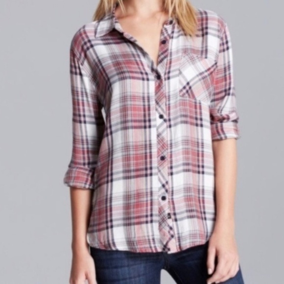 Rails Salmon Britt Plaid Rayon Button Down Shirt M - Picture 1 of 8